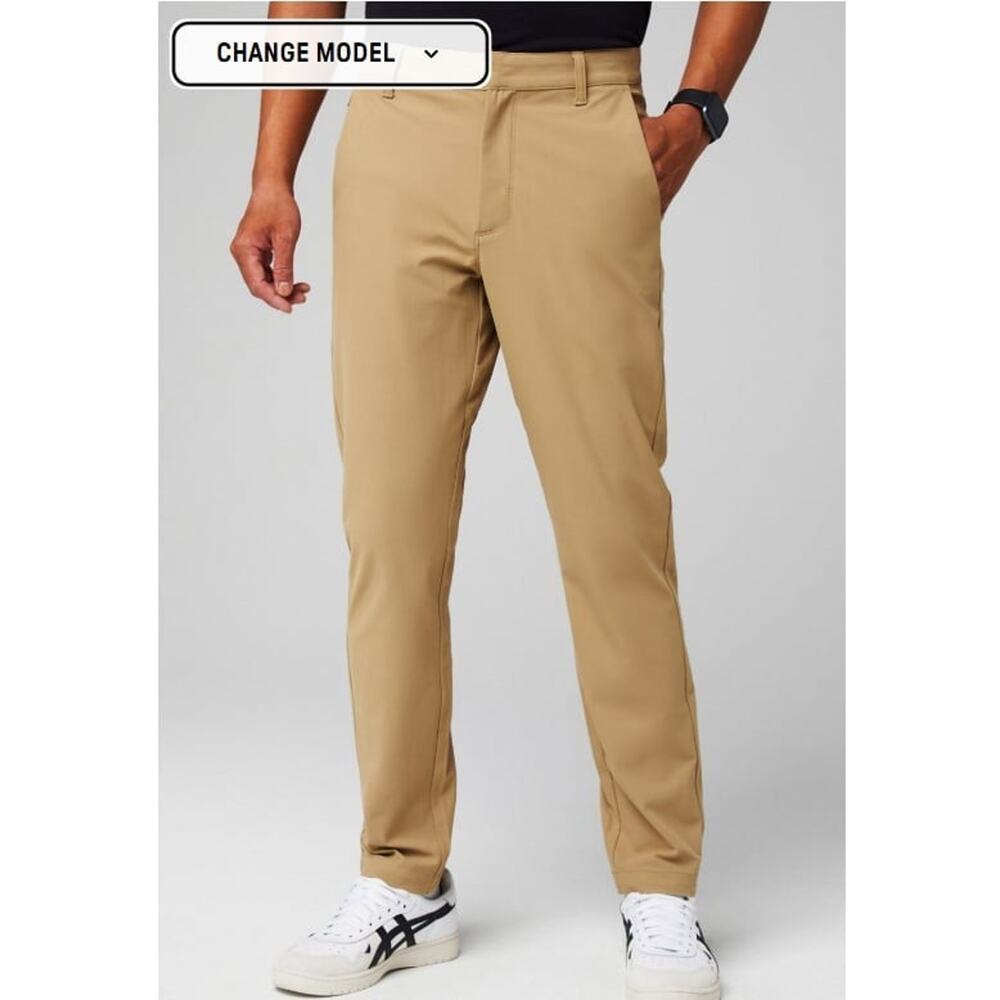 FABLETICS Mens Don Trouser Pants Performance Stretch Classic Beige Tan SZ 31x32